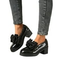 thumbnail image 1 of Chunky High Heels Penny Loafers for Women Trendy Leather Bow Buckle Autumn Slip on Oxfords Dress Shoes, 1 of 8
