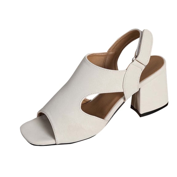 Chunky High Heels Sandals For Womens Summer Slingback Cutout Comfort Chunky Block High Heel Sandal Women's Fashionable Casual Versatile Fish Mouth Solid Color Comfortable Thick Heel Sandals