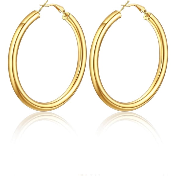 Chunky Hoop Earrings for Women, Stainless Steel Hoops Earring, Classic Polished Thick Ear Jewelry, Black/Silver/Gold Hoop Earrings, 20/30/40/60/80mm