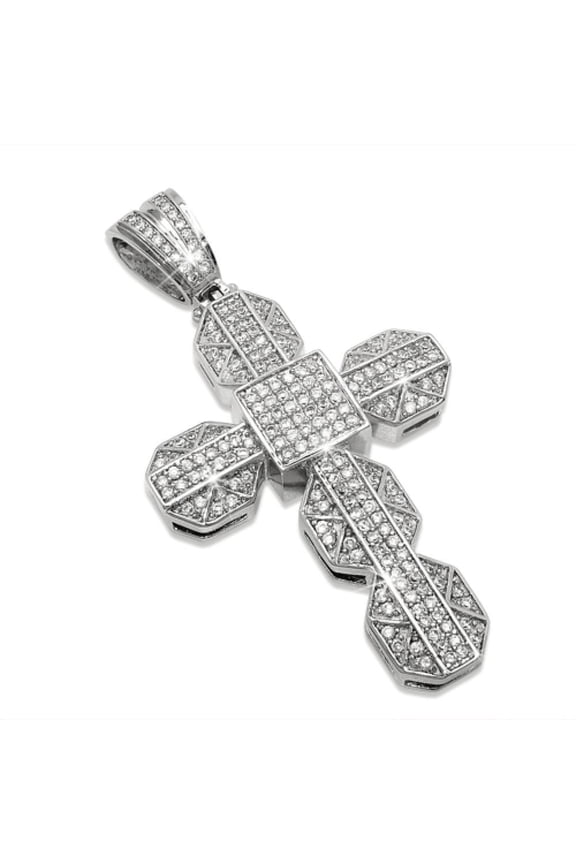 Chunky Iced Out Cross CZ Micro Pave Pendant