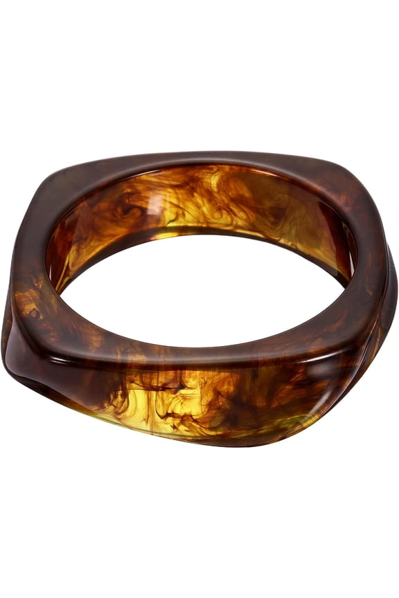 Chunky Irregular Acrylic Resin Bangle Bracelet, Cuff Wide Geometric Stackable Bangles Tortoiseshell Acetate Wristband Amber -