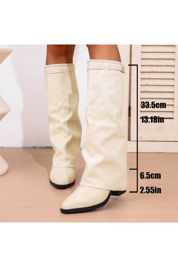 Knee High Boots for Women Wide Calf Tall Booties (White 1)
