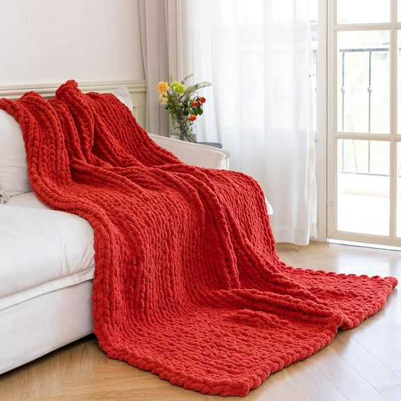 Chunky Knit Blanket - Luxury Soft Cozy 40 * 50 Throw Blanket,100% Woven Blanket Rope Knot Throw Blanket for Couch, Sofa, Home Decor, Gift - Machine Washable(Wine red)