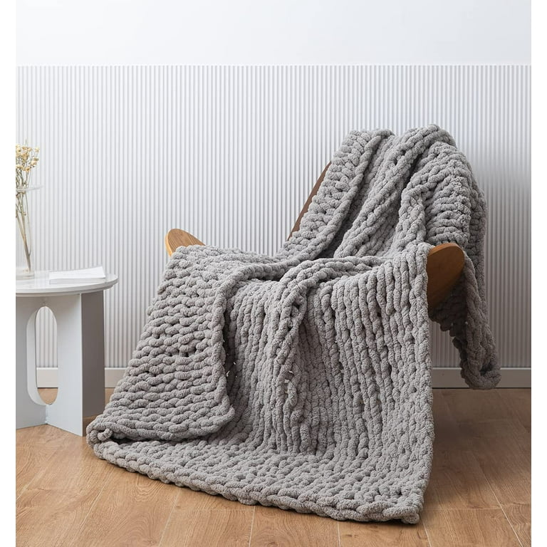 Chunky Knit Blanket Soft Chenille Yarn Knitted Throw Blanket 50