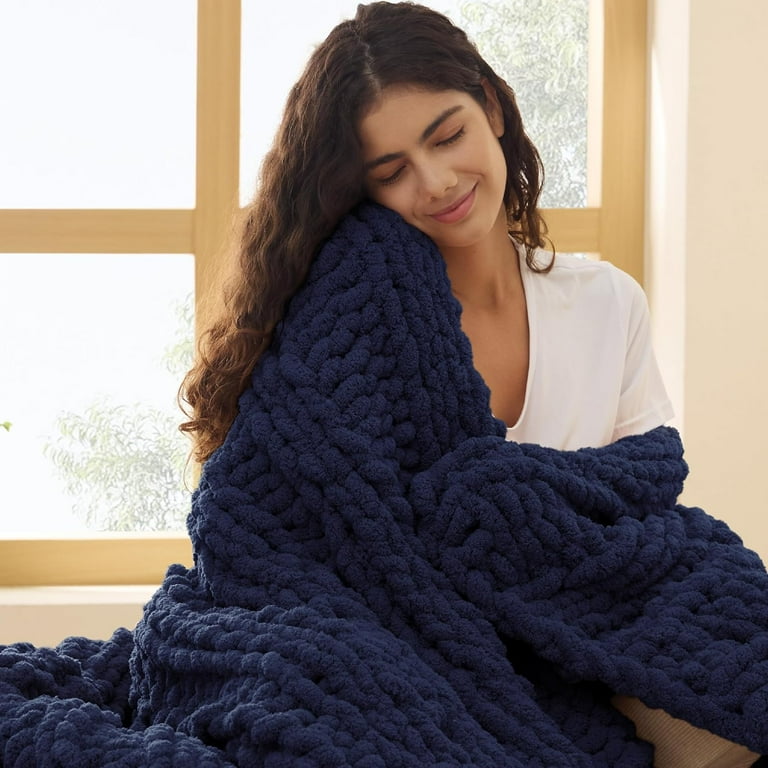 Chunky Knit Blanket Throw 100 Hand Knit Chenille Throw Blanket for Couch Thick and Soft Cable Knit Crochet Blanket for Bed Home Decor Linen Beige 50x60 Inches Walmart