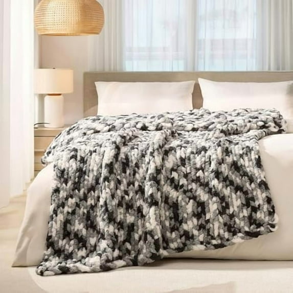 Chunky Knit Blanket Throw: 50''x60'' Chenille Chunky Knitted Throw Blankets for Bed Couch - Handmade Thick Cable Knit Blanket - Large Crochet Rope Blankets for Home Decor