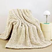 Chunky Knit Blanket Throw Hand Knit Chenille Throw Blanket for Sofa & Home Decor, Soft and Cozy Knitted Throw Blankets