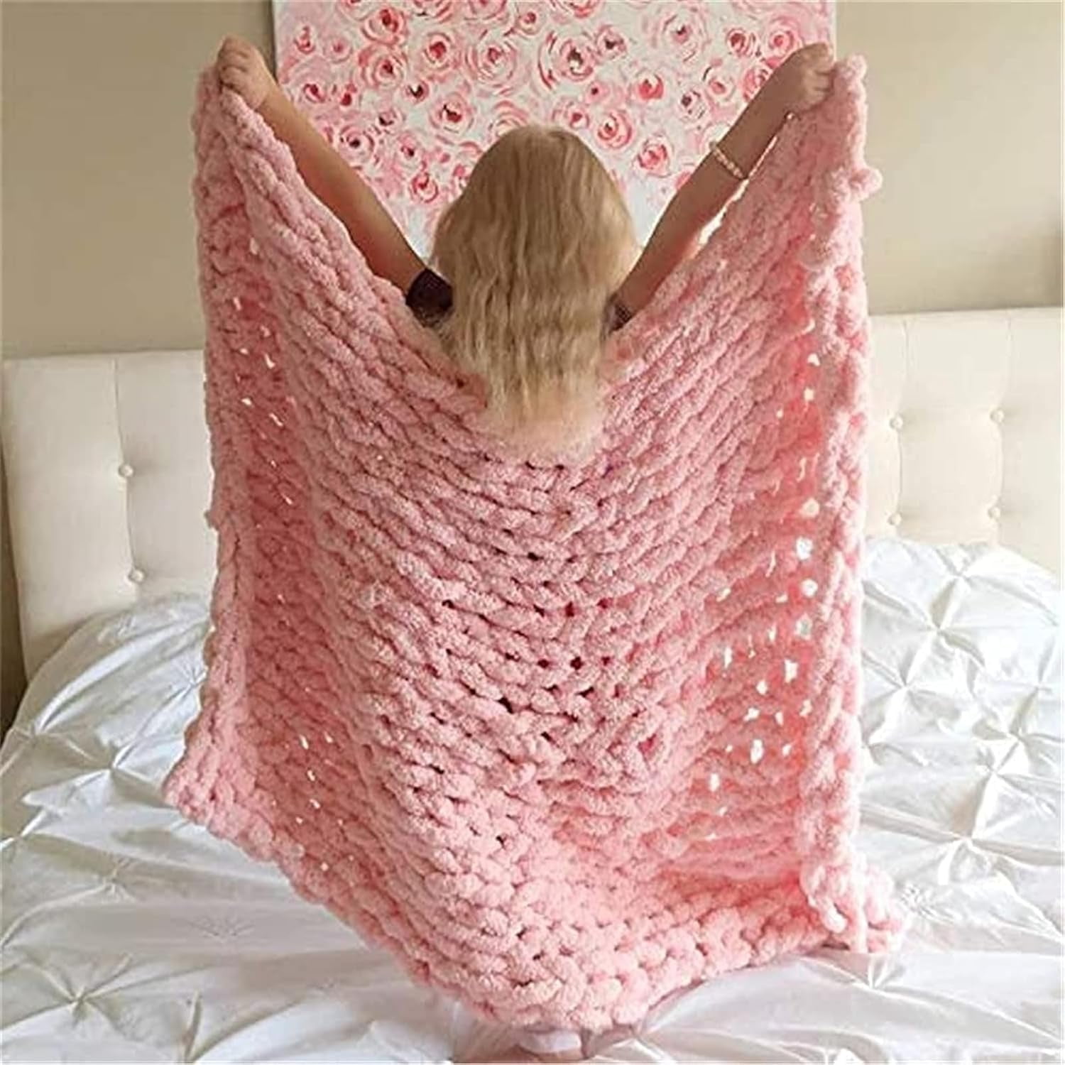 Chunky Knit Blanket Throw Hand Knit Chenille Throw Blanket for Sofa & Home Decor, Soft and Cozy Knitted Throw Blankets
