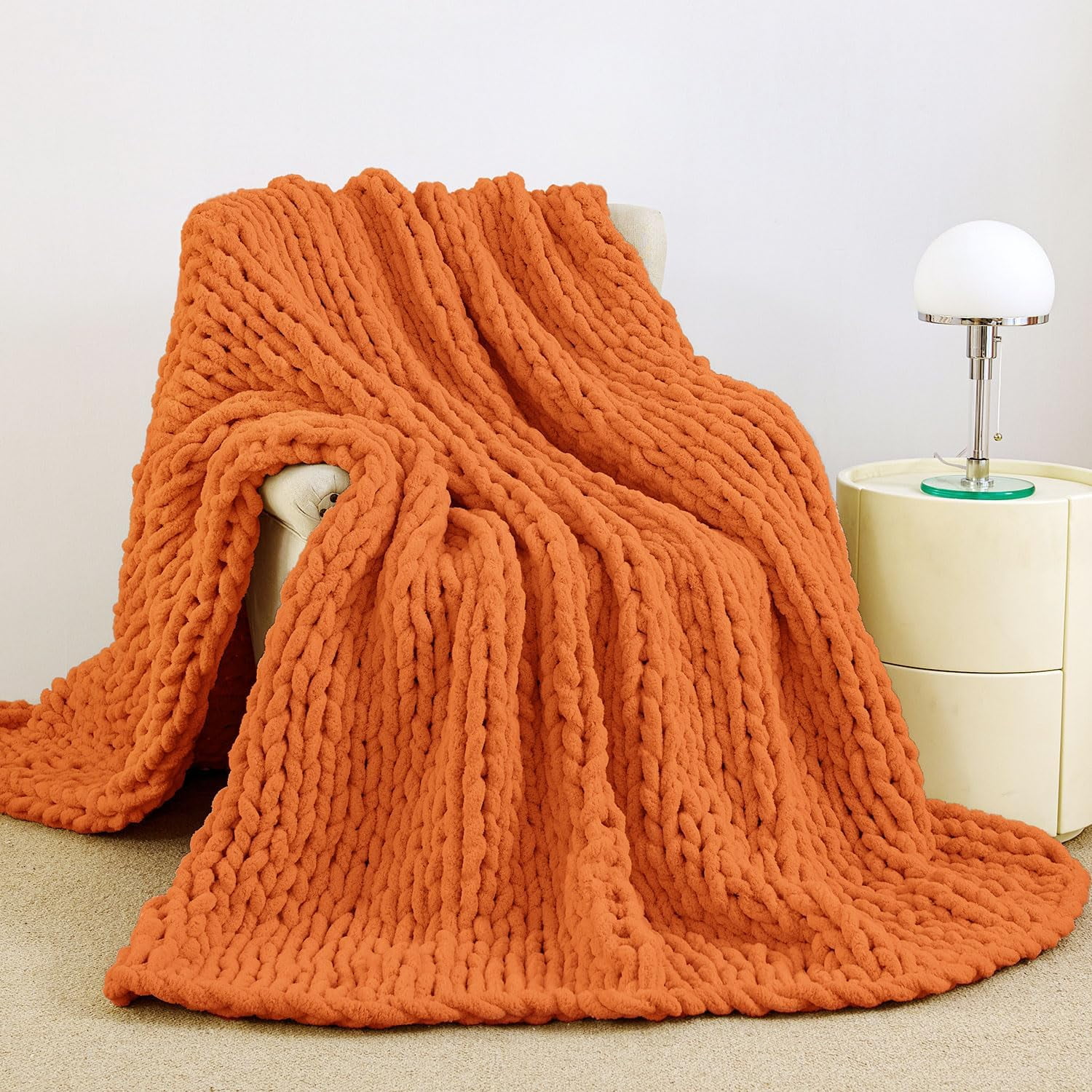 Chunky Knit Blanket Throw Hand Knit Chenille Throw Blanket for Sofa & Home Decor, Soft and Cozy Knitted Throw Blankets