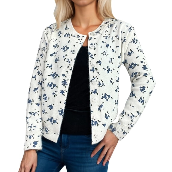QHFBli Womens Cardigan Sweaters Long Sleeve Open Front Heart Printed Knit Cropped Cardigans