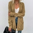 thumbnail image 1 of Chunky Knit Cardigans for Women Long Sleeve Open Front Sweaters Solid Color Above the Knee Cardigan Fall Knitwear Khaki L, 1 of 7