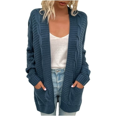 Chunky Knit Cardigans for Women Long Sleeve Open Front Sweaters Solid Color Above the Knee Cardigan Fall Knitwear