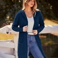 thumbnail image 1 of Chunky Knit Hooded Cardigan, Oversized Cable-Knit Coat, Winter Sweater Jacket Dark Blue M , Coat, 1 of 5