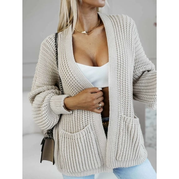 Chunky Knit Oversized Jacket (M, Beige)