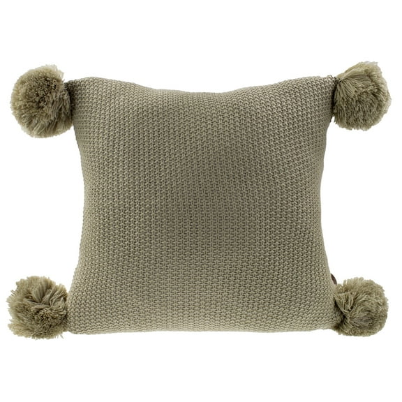 Chunky Knit Pom Pom Design Solid Color Decorative Throw Pillow - 2 Colors (Brown, 16"x16" Pillow Case+Insert)