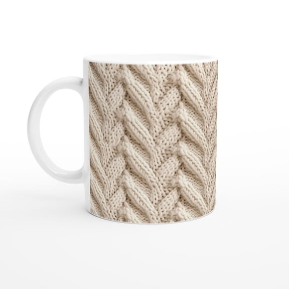 Chunky Knit Print Mug - Cozy Ceramic Mug - Dishwasher & Microwave Gift.