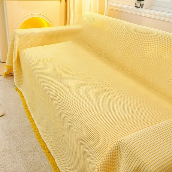 Chunky Knit Sofa Blanket Cover - 90x180cm Soft Nylon Spandex Stretchable Couch Protector, Decorative Throw for Living Room Bed Furniture, Machine Washable Gray Yellow White Home Decor
