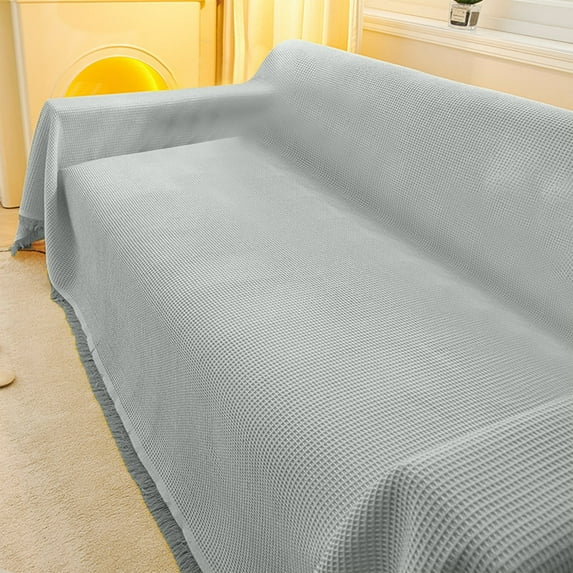 Chunky Knit Sofa Blanket Cover - 90x180cm Soft Nylon Spandex Stretchable Couch Protector, Decorative Throw for Living Room Bed Furniture, Machine Washable Gray Yellow White Home Decor