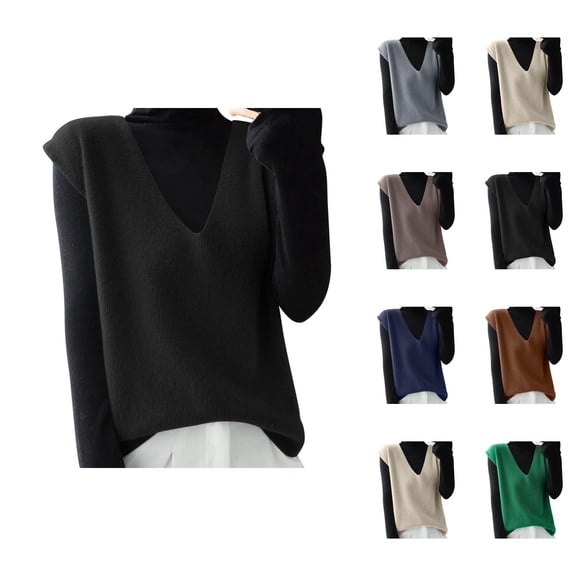 Knit Sweater Vest Women Oversized Cozy Fall Outfits Trendy Tops Women's Knit Vest Deep V Neck Loose Fitting Sleeveless Pullover Sweater Cardigan For Casual Wear