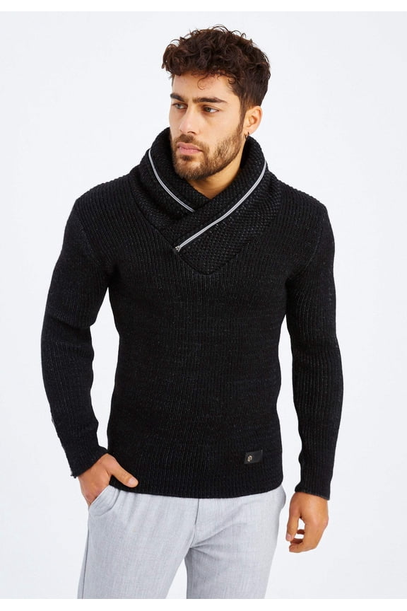 Chunky Knit Sweater With Shawl Collar