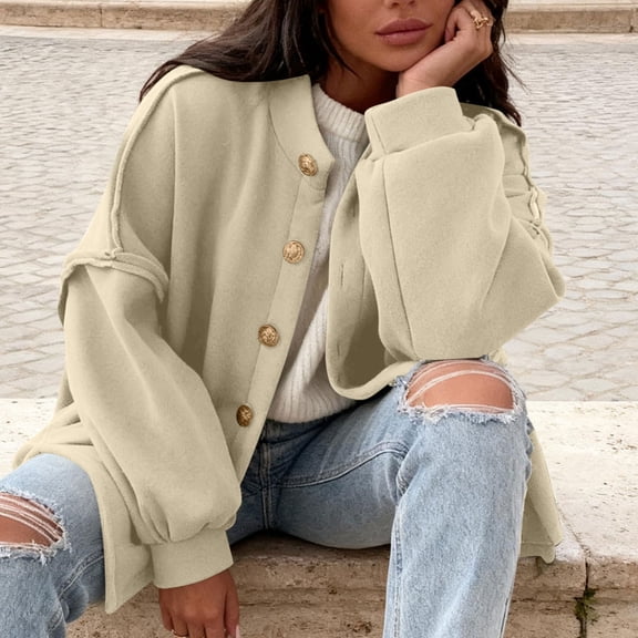 Chunky Knit Sweater Womens Button Down Mock Neck Open Front Winter Casual Cardigan Outerwear with Pockets