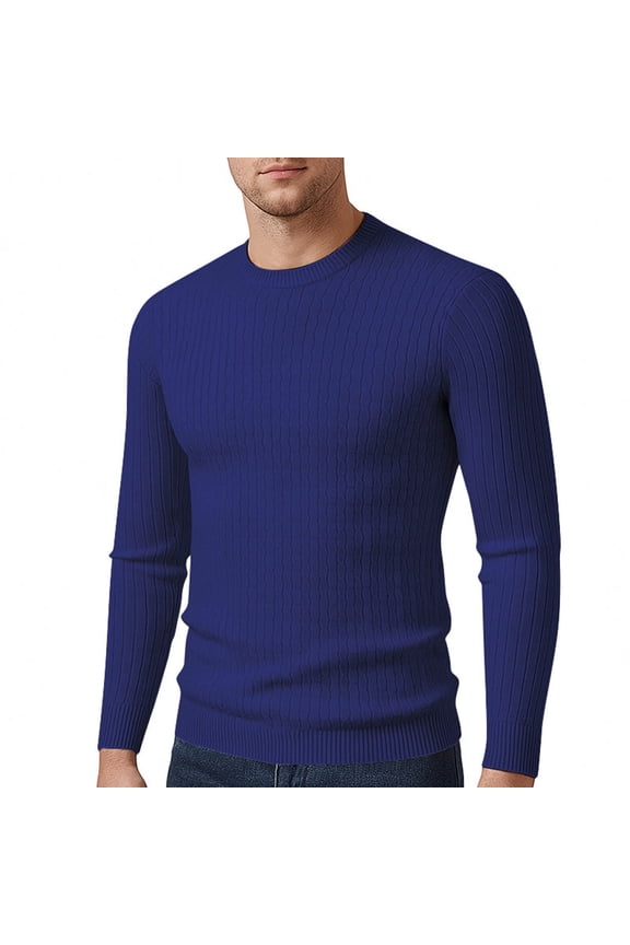 Chunky Knit Sweaters for Men Casual Stretch Fit Soft Knit Long Sleeve Warm Cozy Crew Neck Pullovers