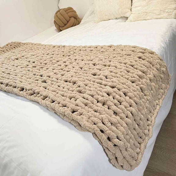 Chunky Knit Throw Blanket 40x40 Soft Warm Chenille Cable Knit Cozy Fleece Home Decor Bed Sofa Gift