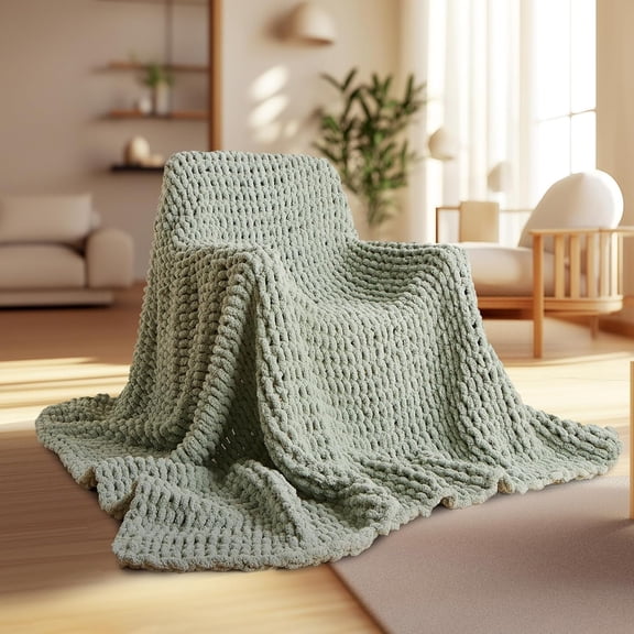 Chunky Knit Throw Blanket,60x80 Inch Heavy 6.8lbs, Hand Knit Chenille Couch Blanket, Soft Cable Knit Gift for Women Mom Wife, Modern Home Decor