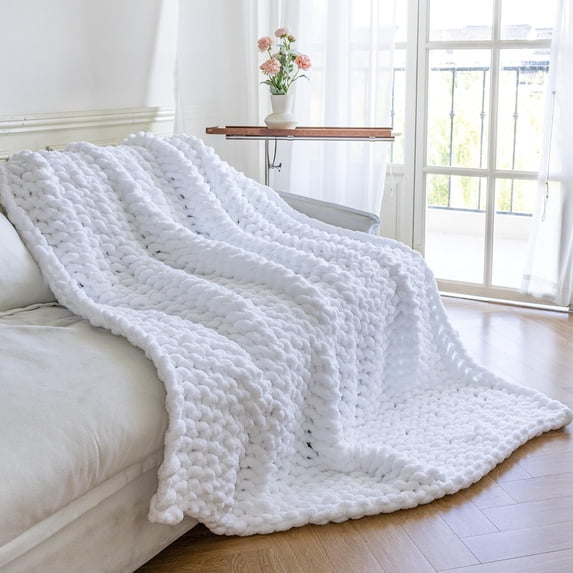 Prisma Soft Machine Chunky Knit Throw Blanket, Soft Chenille Hand Woven Thick Knitted ...