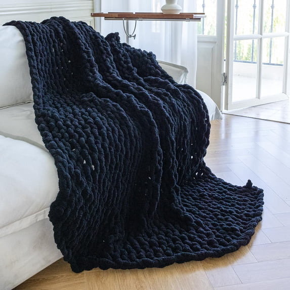 Prisma Soft Machine Chunky Knit Throw Blanket, Soft Chenille Hand Woven Thick Knitted ...