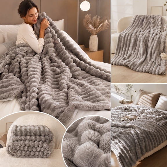 Chunky Knit Throw Blanket Thick Cable Bed Blanket, Soft Warm Couch Blanket for Sofa Bedroom, Bedding