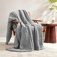 thumbnail image 1 of Chunky Knit Throw Blanket for Couch, Soft Chenille Crochet Blanket for Sofa, 50"x60", Light Grey, 1 of 15
