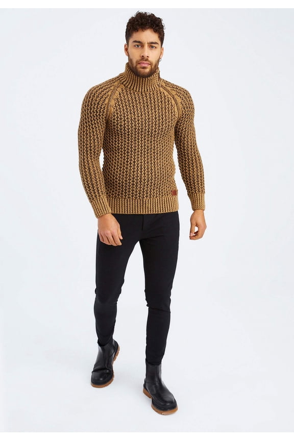 Chunky Knit Turtleneck Sweater - Brown/Black
