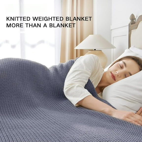 Chunky Knit Weighted Blanket + 60x80 Inch – 15lbs Heavy Throw, Breathable and Cozy, Perfect for Hot Sleepers, Queen or King Bed, Home Use