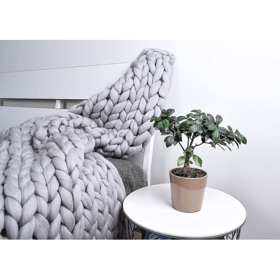 Chunky Knit Wool Merino Blanket , Boho Bedroom Home Decor Excellent