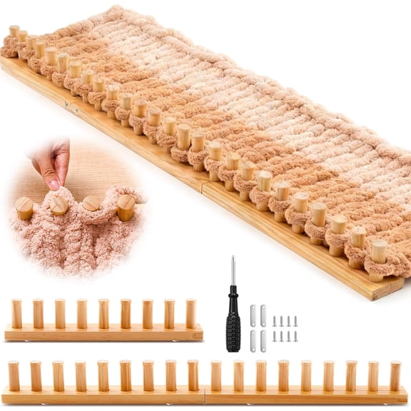 Chunky Knitting Loom for Blanket Making, 46 Inch Adjustable Chunky Blanket Loom Kit, Portable Hand Weaving Loom for Thick Blankets, Wood Frame with Pegs, Knitting Loom for Home Craft Studio