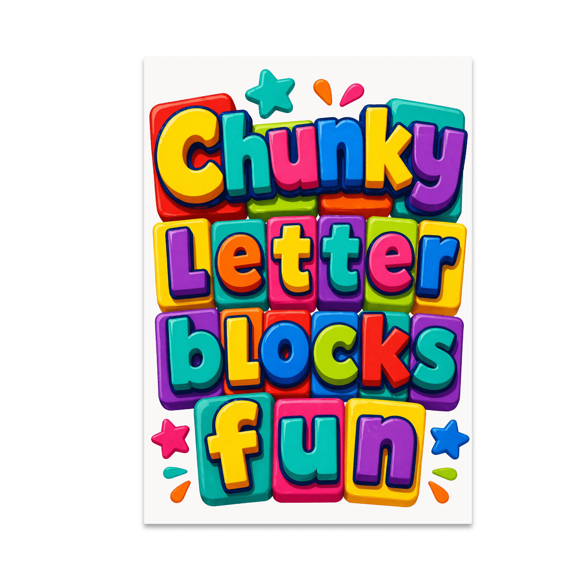 Chunky Letter Blocks Fun - Playful Typography Art - 13x19 Poster Print