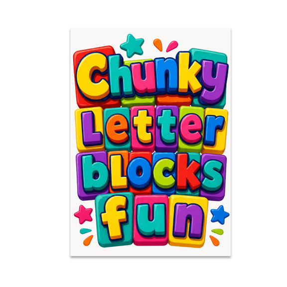Chunky Letter Blocks Fun - Playful Typography Art - 13x19 Poster Print