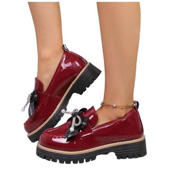 Chunky Loafers Penny Comfortable Business Casual Shoes Office Work Shoes for Ladies Slip-On Shoes Bow Leather Loafers Shoes for Women