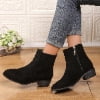 Chunky Low Heel Ankle Boots – Pointed Toe with Side Zipper