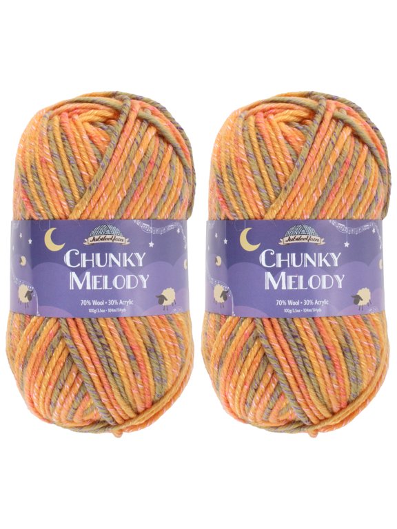 JubileeYarn Chunky Melody Yarn - 100g/Skein Bulky Wool Blend - Orange Maize - 2 Skeins