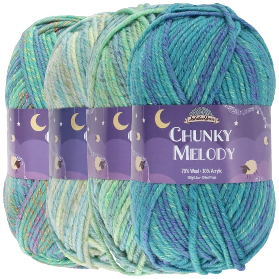 JubileeYarn Chunky Melody Yarn - 100g/Skein Bulky Wool Blend - Shades of Blue - 4 Skeins