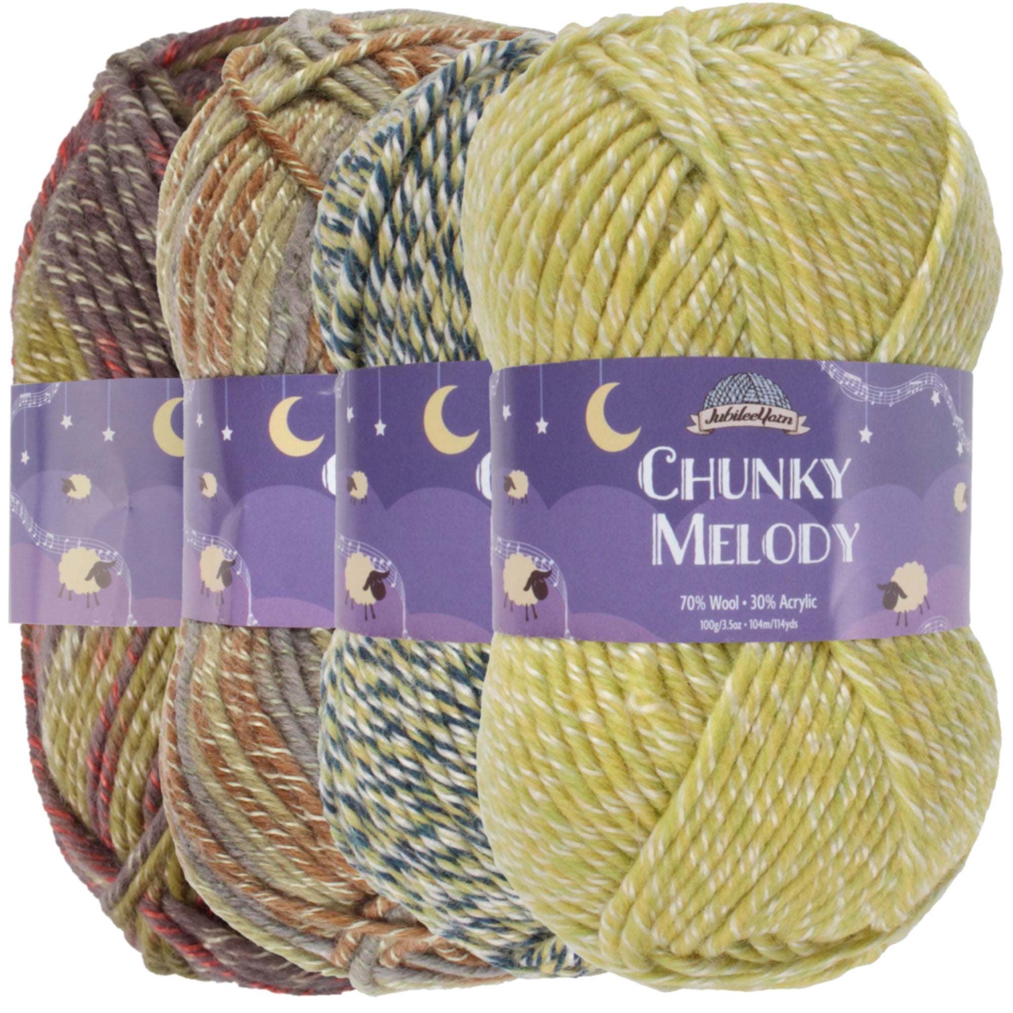 JubileeYarn Chunky Melody Yarn - 100g/Skein Bulky Wool Blend - Shades of Green - 4 Skeins