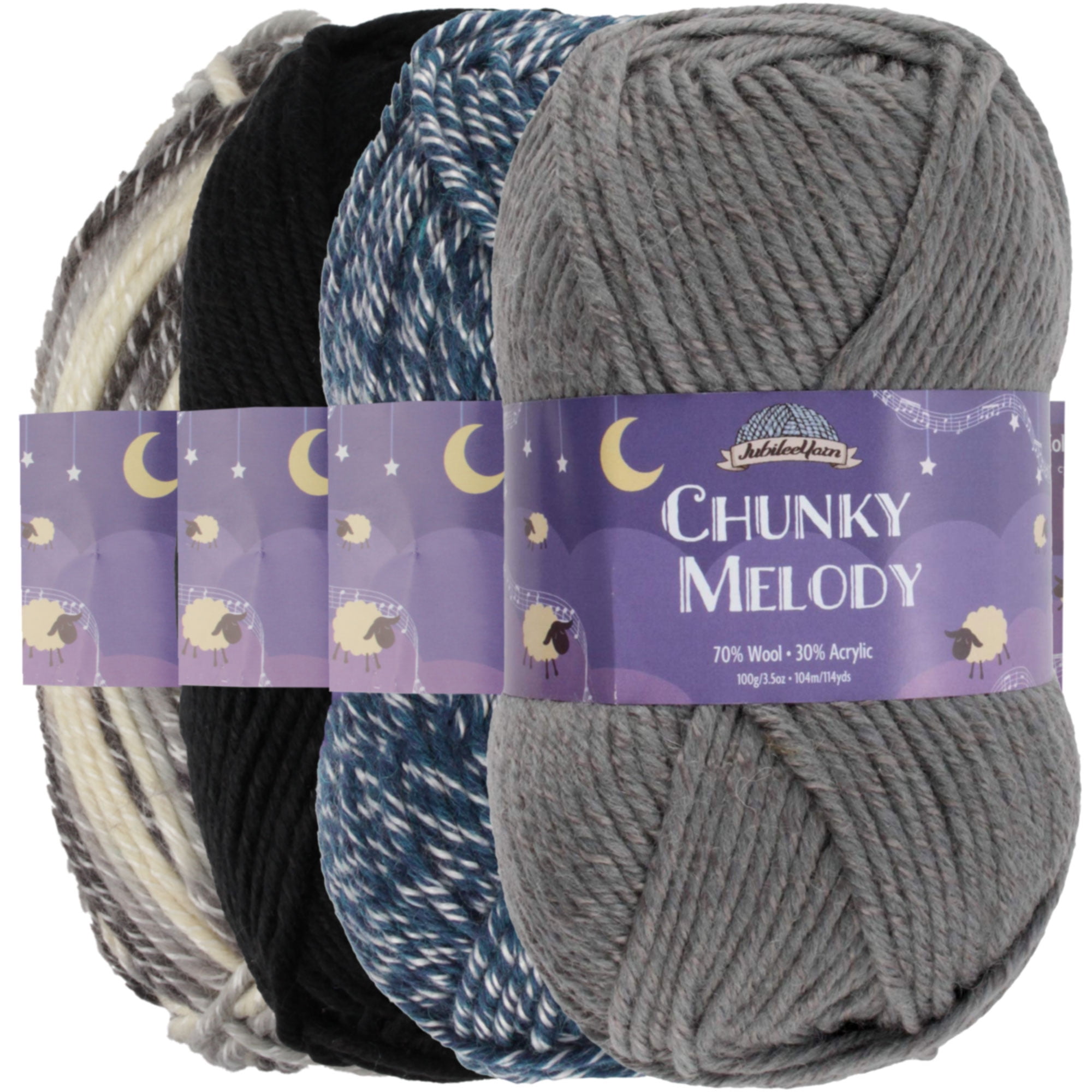 Chunky Melody Yarn - Worsted Wool blend - 100g/Skein - Shades of Purple - 4  Skeins 