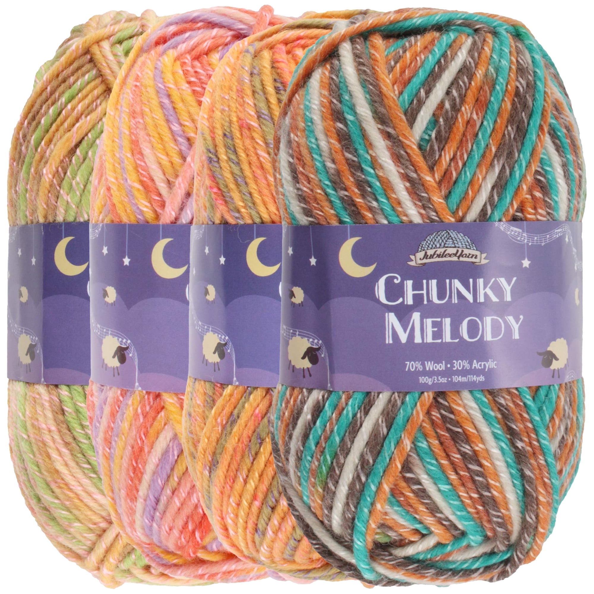 Chunky Melody Yarn - Worsted Wool blend - 100g/Skein - Shades of Orange - 4  Skeins 