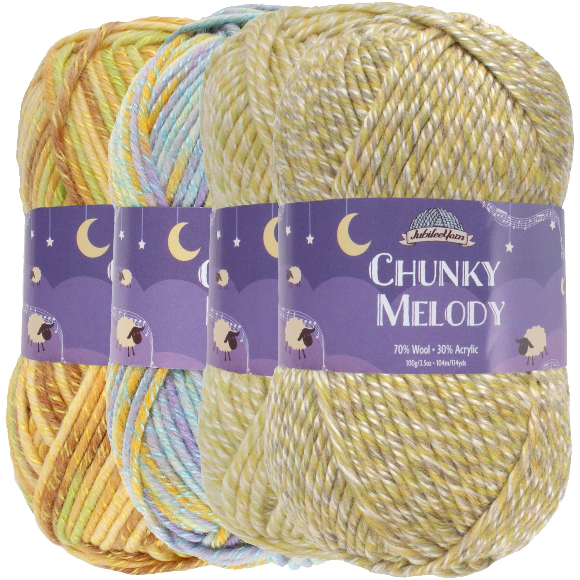 Chunky Melody Yarn - Worsted Wool blend - 100g/Skein - Shades of Yellow - 4  Skeins 