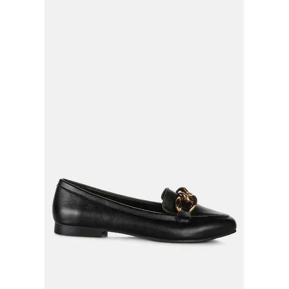 Chunky Metal Chain Faux Leather Loafers