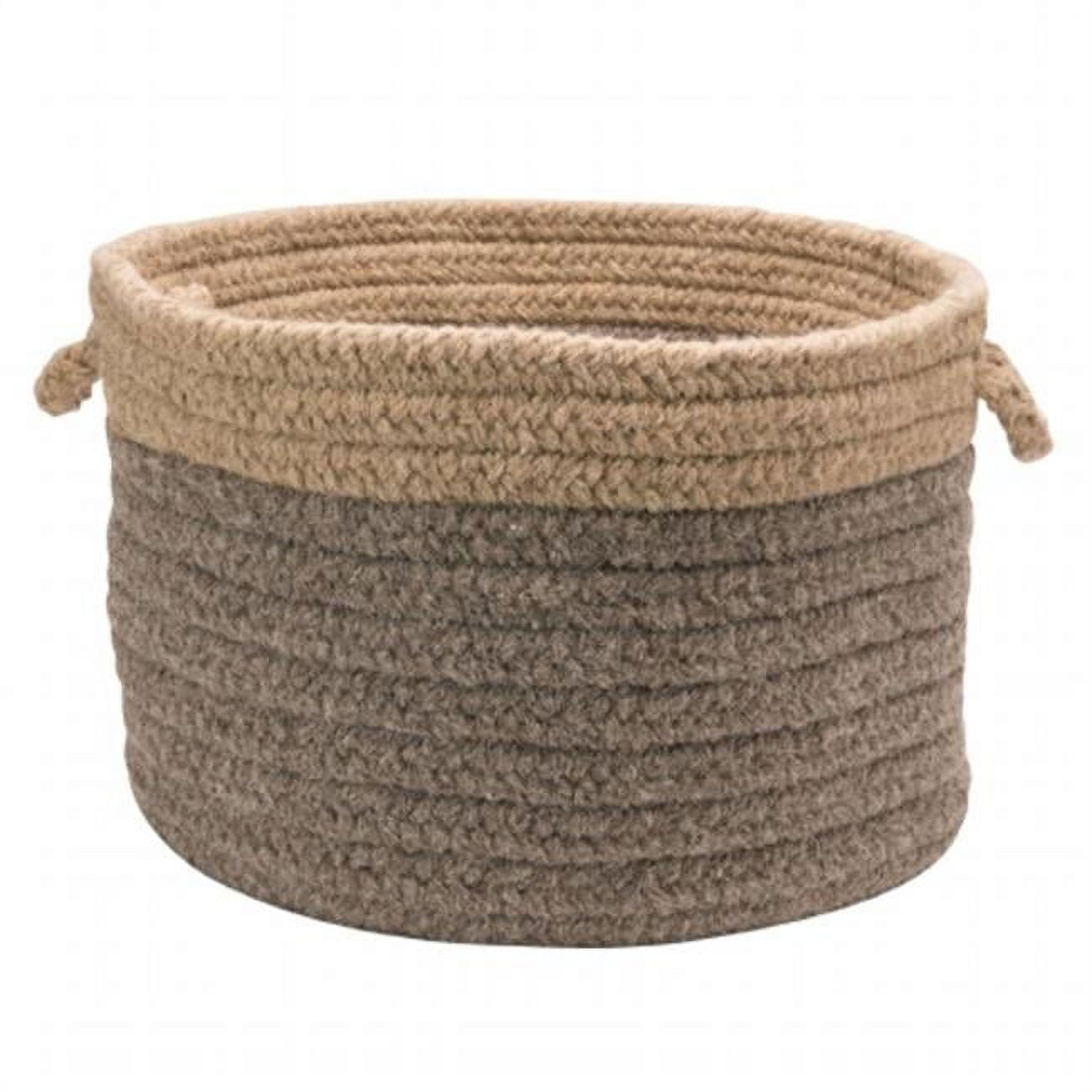 Dark Gray and Beige Wool Braided Storage Basket
