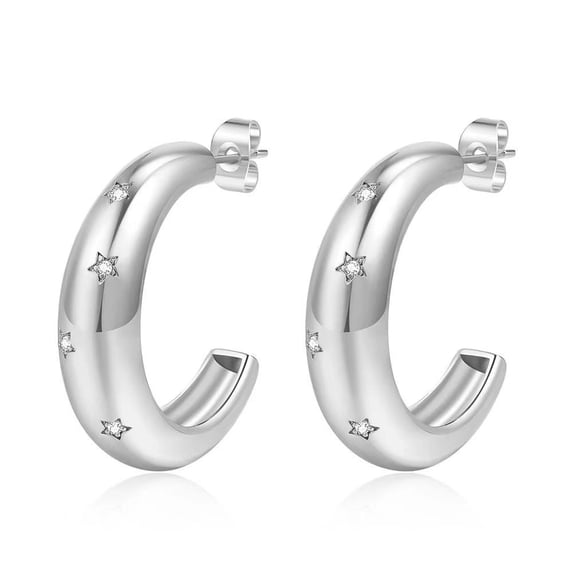 Chunky Open Hoop Earrings for Women Gold Pave CZ Chunky Hoops Sparkly Crystal C Shaped Round Hoop Earrings Cubic Zirconia Thick Hoops Earrings