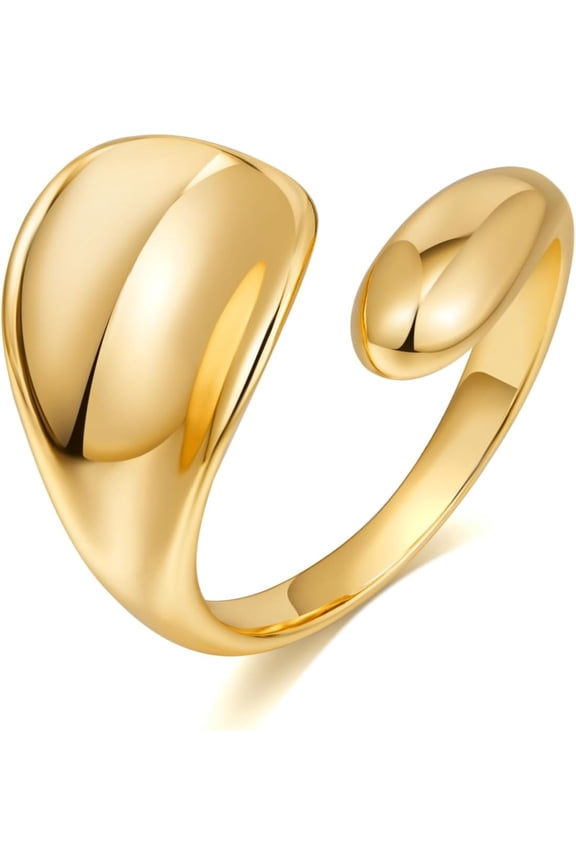 Chunky Open Rings for Women Gold Silver Adjustable Dome Teardrop Rings Bold Thick Statement Rings Simple Stackable Band Rings
